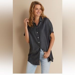 Soft Surroundings Grey Chambray Button Down